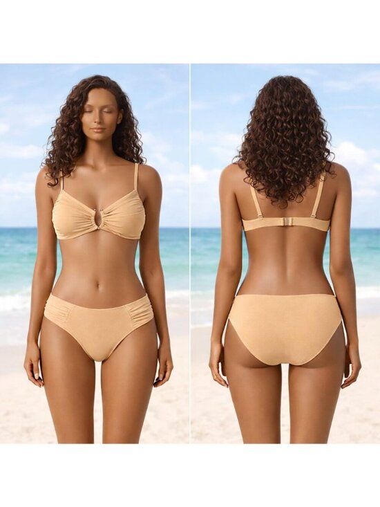 Sweatyrocks Other - 🆕Small Apricot Ring Linked Ruched Adjustable Strap High Cut Bikini Set NWOT